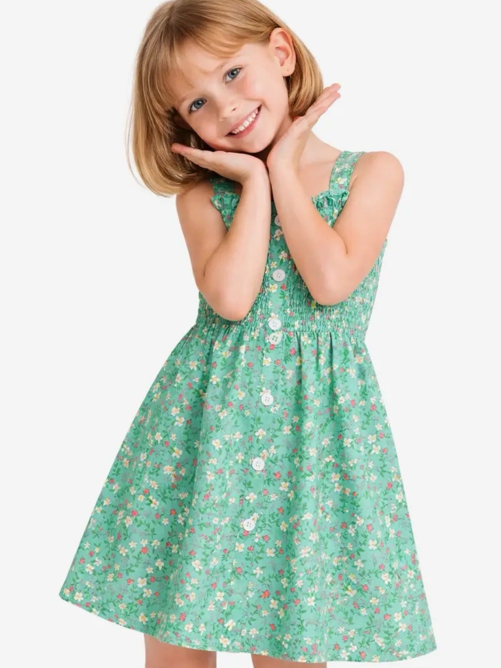 Cutie Patootie Girls' Teal Floral Smocked dress & buttons